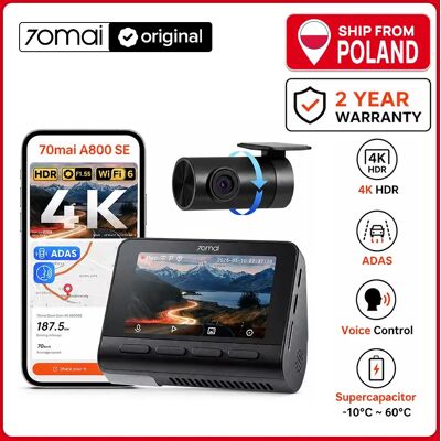 70mai Dash Cam 4K A800SE con Monitoraggio Parcheggio 24H, Controllo Vocale, Supercondensatore, GPS, ADAS, DVR Auto, Visione Notturna UHD, Wifi 6 70mai Dash Cam 4K A800SE con Monitoraggio Parcheggio 24H, Controllo Vocale, Supercondensatore, GPS, ADAS, DVR Auto, Visione Notturna UHD, Wifi 6