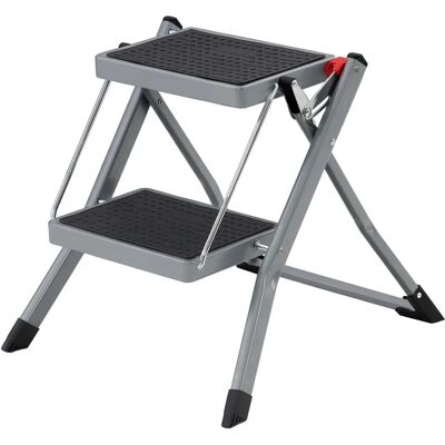 SONGMICS - Scala pieghevole a 2 gradini, Larghezza gradino 20 cm, Gomma antiscivolo, con maniglia, Carico 150 kg, Acciaio, Grigio e Nero/Nero e Bianco SONGMICS - Scala pieghevole a 2 gradini, Larghezza gradino 20 cm, Gomma antiscivolo, con maniglia, Carico 150 kg, Acciaio, Grigio e Nero/Nero e Bianco