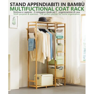 MumaHome Stand Appendiabiti Multifunzionale in Bambù Attaccapanni da terra a 6 Ripiani con Piattaforma MumaHome Stand Appendiabiti Multifunzionale in Bambù Attaccapanni da terra a 6 Ripiani con Piattaforma