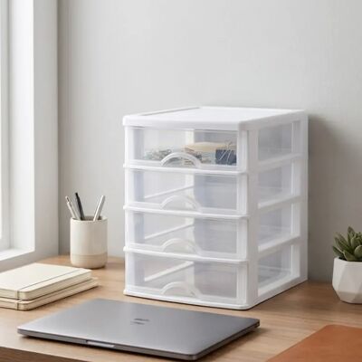 NONE Organizzatore per Cassetti in Plastica Trasparente 3/4/5 Livelli 17X21.5X18/23/28 cm Colori Bianco/Nero Ideale per scrivania e casa NONE Organizzatore per Cassetti in Plastica Trasparente 3/4/5 Livelli 17X21.5X18/23/28 cm Colori Bianco/Nero Ideale per scrivania e casa