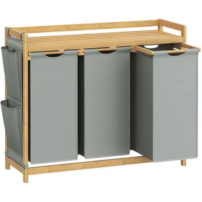 SONGMICS Cesto Portabiancheria, 3 Scomparti, Bambù, Cesto Portabiancheria 150 L, con Ripiano, Borsa, Tasche Laterali, Ripiano, 3 x 50 L, 94 x 33 x 78 cm, Grigio Tortora / Bianco Crema SONGMICS Cesto Portabiancheria, 3 Scomparti, Bambù, Cesto Portabiancheria 150 L, con Ripiano, Borsa, Tasche Laterali, Ripiano, 3 x 50 L, 94 x 33 x 78 cm, Grigio Tortora / Bianco Crema