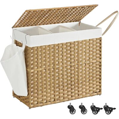 SONGMICS Cesto Portabiancheria con Coperchio, 140 L/160 L, Cesto per Biancheria in Stile Rattan con Ruote, con 3 Scomparti, Sacca Interna Rimovibile, per Biancheria, Camera da Letto, Naturale SONGMICS Cesto Portabiancheria con Coperchio, 140 L/160 L, Cesto per Biancheria in Stile Rattan con Ruote, con 3 Scomparti, Sacca Interna Rimovibile, per Biancheria, Camera da Letto, Naturale