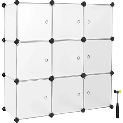 SONGMICS Scaffale Modulare, Armadio Modulare a 9 Cubi, Scaffale in Plastica con Ante, per Sneakers, Vestiti, Libri, Facile da Montare, Bianco/Nero e Bianco SONGMICS Scaffale Modulare, Armadio Modulare a 9 Cubi, Scaffale in Plastica con Ante, per Sneakers, Vestiti, Libri, Facile da Montare, Bianco/Nero e Bianco