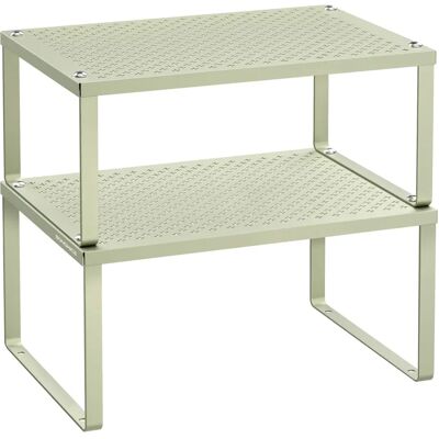 SONGMICS Portaspezie, Portaspezie, Organizzatore per armadio, per controsoffitti, Rialzo per scaffali, Impilabile, Espandibile, Set di 2 ripiani da cucina in metallo, Verde alloro/Beige SONGMICS Portaspezie, Portaspezie, Organizzatore per armadio, per controsoffitti, Rialzo per scaffali, Impilabile, Espandibile, Set di 2 ripiani da cucina in metallo, Verde alloro/Beige