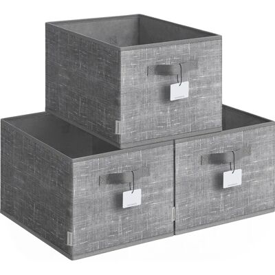 SONGMICS Scatole portaoggetti pieghevoli, set di 3 cestini in tessuto, 40 x 30 x 24 cm, organizzatori per armadio, 2 maniglie, porta etichette, per camera da letto, soggiorno, tortora/beige sabbia SONGMICS Scatole portaoggetti pieghevoli, set di 3 cestini in tessuto, 40 x 30 x 24 cm, organizzatori per armadio, 2 maniglie, porta etichette, per camera da letto, soggiorno, tortora/beige sabbia