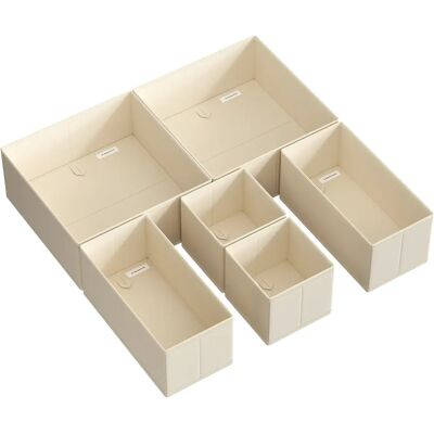 SONGMICS Organizzatori per cassetti, divisori per cassetti, set di 6, scatole portaoggetti pieghevoli in tessuto per calzini, biancheria intima, reggiseni, cravatte, sciarpe, beige sabbia/rosa SONGMICS Organizzatori per cassetti, divisori per cassetti, set di 6, scatole portaoggetti pieghevoli in tessuto per calzini, biancheria intima, reggiseni, cravatte, sciarpe, beige sabbia/rosa