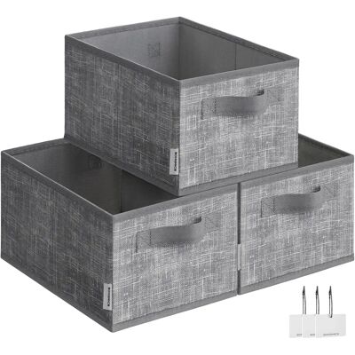 SONGMICS Scatole portaoggetti pieghevoli, set di 3 cestini in tessuto, 30 x 20 x 15 cm, organizzatori per armadio, 2 maniglie, porta etichette, per camera da letto, soggiorno, grigio SONGMICS Scatole portaoggetti pieghevoli, set di 3 cestini in tessuto, 30 x 20 x 15 cm, organizzatori per armadio, 2 maniglie, porta etichette, per camera da letto, soggiorno, grigio