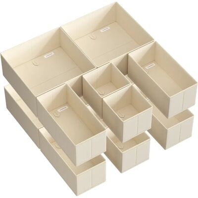 SONGMICS Organizzatori per cassetti, divisori per cassetti, set di 12, scatole portaoggetti pieghevoli in tessuto per calzini, biancheria intima, reggiseni, cravatte, sciarpe, beige sabbia/bianco SONGMICS Organizzatori per cassetti, divisori per cassetti, set di 12, scatole portaoggetti pieghevoli in tessuto per calzini, biancheria intima, reggiseni, cravatte, sciarpe, beige sabbia/bianco