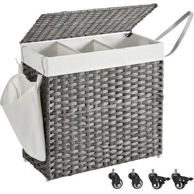 SONGMICS Cesto Portabiancheria con Coperchio, 140 L/160 L, Cesto per Biancheria in Stile Rattan con Ruote, con 3 Scomparti, Sacca Interna Rimovibile, per Biancheria, Camera da Letto, Grigio SONGMICS Cesto Portabiancheria con Coperchio, 140 L/160 L, Cesto per Biancheria in Stile Rattan con Ruote, con 3 Scomparti, Sacca Interna Rimovibile, per Biancheria, Camera da Letto, Grigio