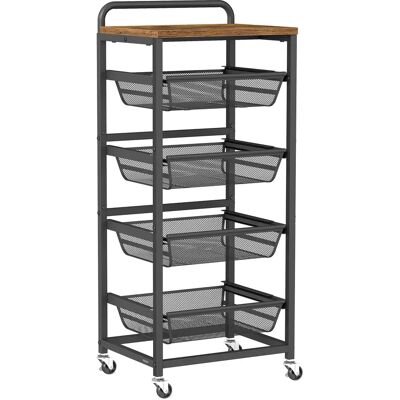 VASAGLE Carrello portaoggetti a 5 livelli, con cestini rimovibili, ripiano da cucina con ruote e maniglia, 31,7 x 40 x 95 cm, marrone rustico e nero inchiostro VASAGLE Carrello portaoggetti a 5 livelli, con cestini rimovibili, ripiano da cucina con ruote e maniglia, 31,7 x 40 x 95 cm, marrone rustico e nero inchiostro