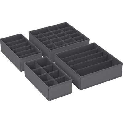 SONGMICS Set di 4 Organizzatori per Cassetti Intimo, Divisori per Cassetti Pieghevoli, per Reggiseni, Calzini, Cravatte, Scatole in Tessuto per Armadio, Grigio SONGMICS Set di 4 Organizzatori per Cassetti Intimo, Divisori per Cassetti Pieghevoli, per Reggiseni, Calzini, Cravatte, Scatole in Tessuto per Armadio, Grigio