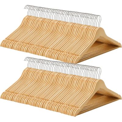 SONGMICS - Appendiabiti in Legno, Lotto da 100/40 con Tacche Antiscivolo, Barra Antiscivolo per Pantaloni, Gancio Rotante a 360° ° Per Abiti, Camicie, Cappotti, Color Legno e Argento SONGMICS - Appendiabiti in Legno, Lotto da 100/40 con Tacche Antiscivolo, Barra Antiscivolo per Pantaloni, Gancio Rotante a 360° ° Per Abiti, Camicie, Cappotti, Color Legno e Argento