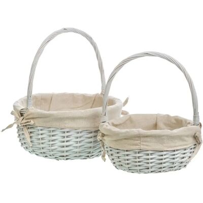 NONE Set di 2 cesti in vimini bianco laccato con rivestimento interno. Misure: 32x32x35 cm. NONE Set di 2 cesti in vimini bianco laccato con rivestimento interno. Misure: 32x32x35 cm.