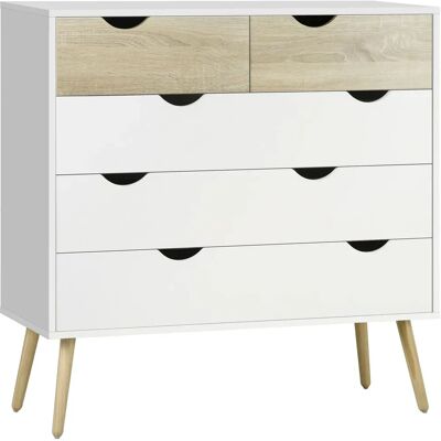 HOMCOM comoda cassettiera a 5 cassetti in stile scandinavo, mobile contenitore in truciolato 99x39x cm, aspetto bianco rovere HOMCOM comoda cassettiera a 5 cassetti in stile scandinavo, mobile contenitore in truciolato 99x39x cm, aspetto bianco rovere