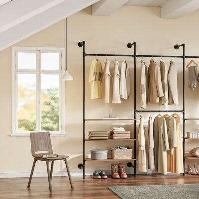 SoBuy KLS19-SCH Armadio appendiabiti da parete con 4 barre appendiabiti + 4 ripiani in MDF, mobiletto aperto per vestiti, capacità di carico 120 kg, per camera da letto, 265x48x220 cm, nero SoBuy KLS19-SCH Armadio appendiabiti da parete con 4 barre appendiabiti + 4 ripiani in MDF, mobiletto aperto per vestiti, capacità di carico 120 kg, per camera da letto, 265x48x220 cm, nero