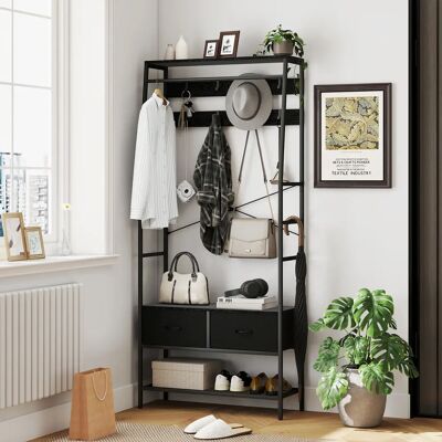 HOMCOM appendiabiti, porta abiti, mobile ingresso industriale con 2 cassetti in tessuto, ripiano, 8 ganci in acciaio e guardaroba con struttura per ingresso, camera da letto, corridoio, 80x30x180,5 HOMCOM appendiabiti, porta abiti, mobile ingresso industriale con 2 cassetti in tessuto, ripiano, 8 ganci in acciaio e guardaroba con struttura per ingresso, camera da letto, corridoio, 80x30x180,5