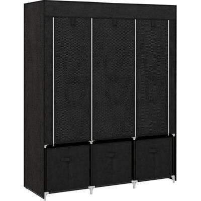 HOMCOM Armadio contenitore in tessuto , pieghevole con 5 ripiani, 2 aste appendiabiti e 3 cassetti in tessuto – 125L x 43P x 162,5A cm, nero HOMCOM Armadio contenitore in tessuto , pieghevole con 5 ripiani, 2 aste appendiabiti e 3 cassetti in tessuto – 125L x 43P x 162,5A cm, nero