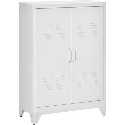 HOMCOM Armadio a 3 livelli, scrivania in metallo con 2 ante e ripiani regolabili, armadio per casa/garage, bianco HOMCOM Armadio a 3 livelli, scrivania in metallo con 2 ante e ripiani regolabili, armadio per casa/garage, bianco