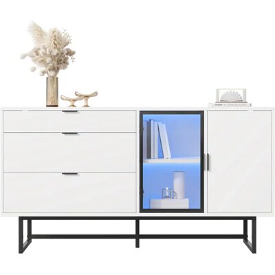 NONE Lussuoso mobile buffet bianco in stile moderno, vetrina con ante in vetro, 3 cassetti e striscia luminosa a LED, adatto per sala da pranzo NONE Lussuoso mobile buffet bianco in stile moderno, vetrina con ante in vetro, 3 cassetti e striscia luminosa a LED, adatto per sala da pranzo