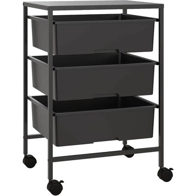 HOMCOM Carrello di servizio con ruote, 3 ripiani e 3 cestini, struttura in acciaio, per cucina, camera da letto, soggiorno, scrivania - Nero HOMCOM Carrello di servizio con ruote, 3 ripiani e 3 cestini, struttura in acciaio, per cucina, camera da letto, soggiorno, scrivania - Nero