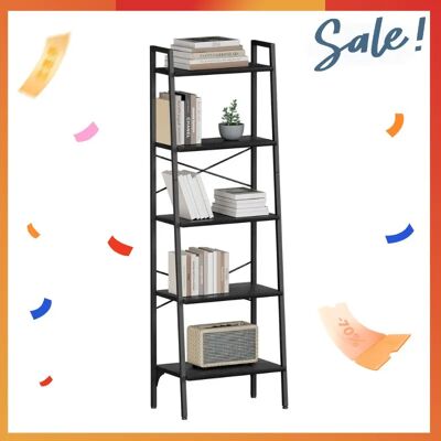 Oak & Tea Scaffale Rovere & Tea Scaffale stretto a 5 piani con struttura in acciaio da 172 cm, libreria aperta dal design industriale Oak & Tea Scaffale Rovere & Tea Scaffale stretto a 5 piani con struttura in acciaio da 172 cm, libreria aperta dal design industriale