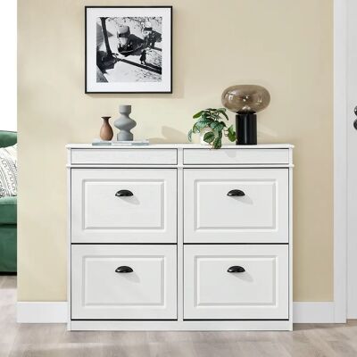 SoBuy FSR79-WG Armadio scarpe stretto bianco effetto legno, armadio ingresso stretto con cassetto, armadio scarpe vintage, scaffale stretto con 4 sportelli, mobile corridoio moderno 105x24x85 cm SoBuy FSR79-WG Armadio scarpe stretto bianco effetto legno, armadio ingresso stretto con cassetto, armadio scarpe vintage, scaffale stretto con 4 sportelli, mobile corridoio moderno 105x24x85 cm