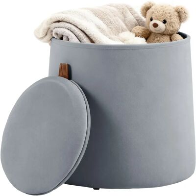 HOMCOM Pouf contenitore , sgabello rotondo con coperchio reversibile, pouf in tessuto, camera da letto HOMCOM Pouf contenitore , sgabello rotondo con coperchio reversibile, pouf in tessuto, camera da letto