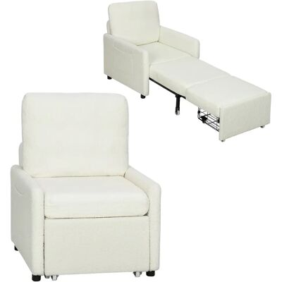 HOMCOM Poltrona letto 1 posto, in Teddy-Polar con contenitore nascosto, seduta ampia e imbottita, tasche laterali HOMCOM Poltrona letto 1 posto, in Teddy-Polar con contenitore nascosto, seduta ampia e imbottita, tasche laterali