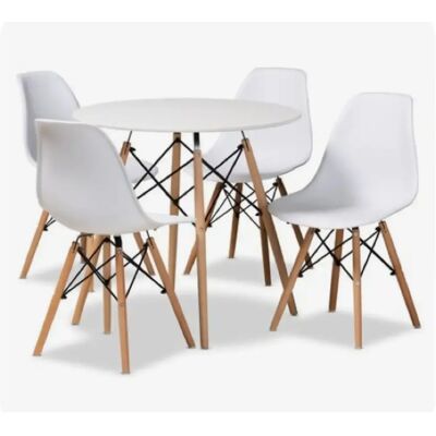 JUJU Set tavolo Orion91 con 4 gambe bianche 80x80x76 cm + 4 sedie Orion91 in polipropilene bianco con gambe in legno di faggio 46,5 x 48 x 82 cm per sala da pranzo, ufficio, soggiorno, telelavoro, cucina – JUJU Set tavolo Orion91 con 4 gambe bianche 80x80x76 cm + 4 sedie Orion91 in polipropilene bianco con gambe in legno di faggio 46,5 x 48 x 82 cm per sala da pranzo, ufficio, soggiorno, telelavoro, cucina –
