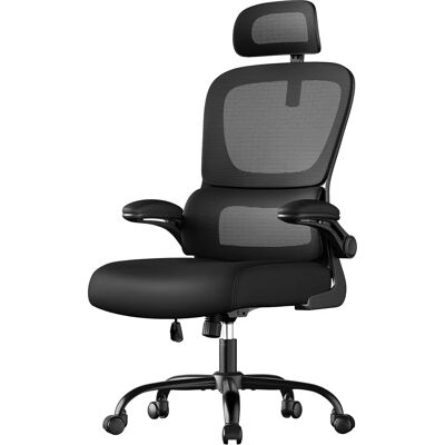 SONGMICS Sedia da ufficio , sedia da scrivania, ergonomica, tessuto a rete a doppio strato, braccioli pieghevoli, supporto lombare e poggiatesta regolabili, sedia a dondolo, nero inchiostro/grigio SONGMICS Sedia da ufficio , sedia da scrivania, ergonomica, tessuto a rete a doppio strato, braccioli pieghevoli, supporto lombare e poggiatesta regolabili, sedia a dondolo, nero inchiostro/grigio