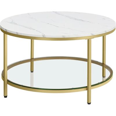 VASAGLE Tavolino da caffè, Tavolo da soggiorno, Tavolino da divano rotondo in finto marmo, Ripiano in vetro temperato, Facile da montare, Stile moderno, Soggiorno, Marmo bianco e oro VASAGLE Tavolino da caffè, Tavolo da soggiorno, Tavolino da divano rotondo in finto marmo, Ripiano in vetro temperato, Facile da montare, Stile moderno, Soggiorno, Marmo bianco e oro