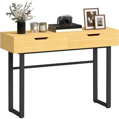 HOMCOM Console Furniture, tavolo consolle stretto da cm con 2 cassetti, struttura in metallo e design senza maniglie, tavolo da ingresso, soggiorno, corridoio, effetto legno naturale HOMCOM Console Furniture, tavolo consolle stretto da cm con 2 cassetti, struttura in metallo e design senza maniglie, tavolo da ingresso, soggiorno, corridoio, effetto legno naturale