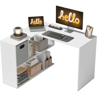 HOMCOM Scrivania angolare , 110 x 75 cm, scrivania per computer a forma di L con cassetto in tessuto e scomparti aperti, tavolo per computer da casa, camera da letto e studio, bianco HOMCOM Scrivania angolare , 110 x 75 cm, scrivania per computer a forma di L con cassetto in tessuto e scomparti aperti, tavolo per computer da casa, camera da letto e studio, bianco
