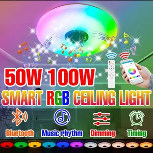 Other Plafoniera intelligente a LED RGB da 100 W Connessione Bluetooth APP Lampadario dimmerabile con telecomando con altoparlanti Lampada musicale AC100-240V Other Plafoniera intelligente a LED RGB da 100 W Connessione Bluetooth APP Lampadario dimmerabile con telecomando con altoparlanti Lampada musicale AC100-240V