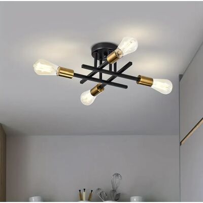 SUNMEIYI Plafoniera moderna con montaggio Semi-incasso nero e oro 4 luci Sputnik vicino alla plafoniera lampadario lampada da soffitto SUNMEIYI Plafoniera moderna con montaggio Semi-incasso nero e oro 4 luci Sputnik vicino alla plafoniera lampadario lampada da soffitto