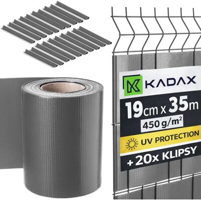 KADAX Nastro in PVC per pannelli di recinzione, grigio, 19 cm x 35 m KADAX Nastro in PVC per pannelli di recinzione, grigio, 19 cm x 35 m