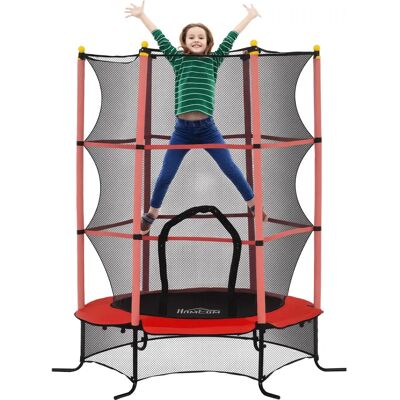 HOMCOM Trampolino per bambini Ø 1,63 × 1,9H m con rete di sicurezza, porta con cerniera, coprimolle, 6 pali imbottiti inclusi, Rosso HOMCOM Trampolino per bambini Ø 1,63 × 1,9H m con rete di sicurezza, porta con cerniera, coprimolle, 6 pali imbottiti inclusi, Rosso
