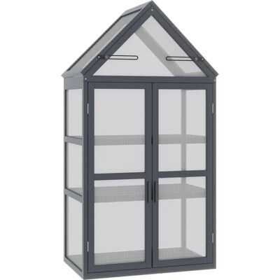 Outsunny Mini serra con struttura fredda 3 livelli doppie porte Legno policarbonato naturale Outsunny Mini serra con struttura fredda 3 livelli doppie porte Legno policarbonato naturale