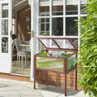 Outsunny Letto rialzato in legno con struttura fredda, letto alle erbe per balcone da giardino in legno marrone Outsunny Letto rialzato in legno con struttura fredda, letto alle erbe per balcone da giardino in legno marrone