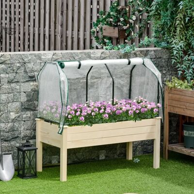 Outsunny letto rialzato struttura fredda con serra, toppa vegetale con rivestimento in tessuto Legno Outsunny letto rialzato struttura fredda con serra, toppa vegetale con rivestimento in tessuto Legno