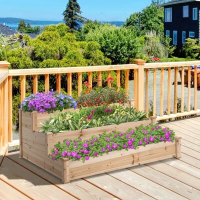 Letto da giardino in legno Outsunny - 124x124x56cm - Naturale - Lettino Rialzato Letto da giardino in legno Outsunny - 124x124x56cm - Naturale - Lettino Rialzato