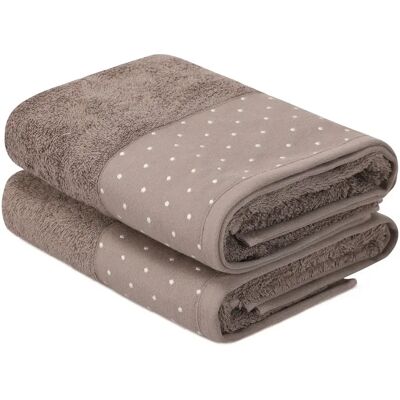 WELLHOME Set di asciugamani morbidi e assorbenti 100% cotone marrone e bianco 2 pezzi WELLHOME Set di asciugamani morbidi e assorbenti 100% cotone marrone e bianco 2 pezzi