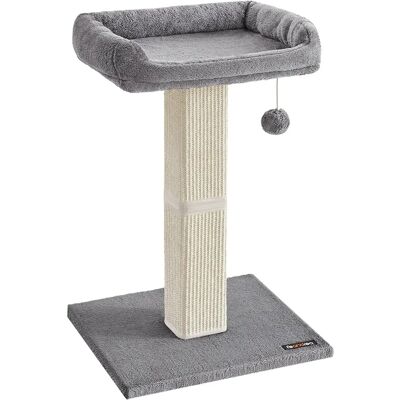 FEANDREA Tiragraffi per gatti, Tiragraffi con piattaforma in tessuto felpato 40 x 30 cm, Albero per gatti, Altezza 68 cm, Palo in Sisal, con Pom Pom, Grigio chiaro/Grigio scuro/Beige FEANDREA Tiragraffi per gatti, Tiragraffi con piattaforma in tessuto felpato 40 x 30 cm, Albero per gatti, Altezza 68 cm, Palo in Sisal, con Pom Pom, Grigio chiaro/Grigio scuro/Beige