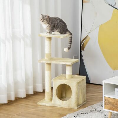 PawHut Tiragraffi con sisal, mobile per gatti con giocattoli in peluche beige, altezza 81,5 cm PawHut Tiragraffi con sisal, mobile per gatti con giocattoli in peluche beige, altezza 81,5 cm