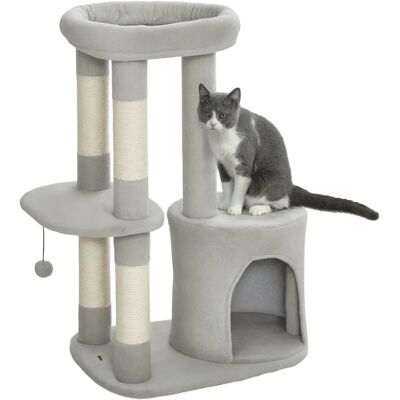 PawHut Albero per Gatti 90 cm, Torre Giochi per Gatti con Piattaforma e Cucce Piatto per gatti, nicchia, palla sospesa, tessuto in peluche, multi-livello, ideale per 1-2 gatti, grigio chiaro PawHut Albero per Gatti 90 cm, Torre Giochi per Gatti con Piattaforma e Cucce Piatto per gatti, nicchia, palla sospesa, tessuto in peluche, multi-livello, ideale per 1-2 gatti, grigio chiaro