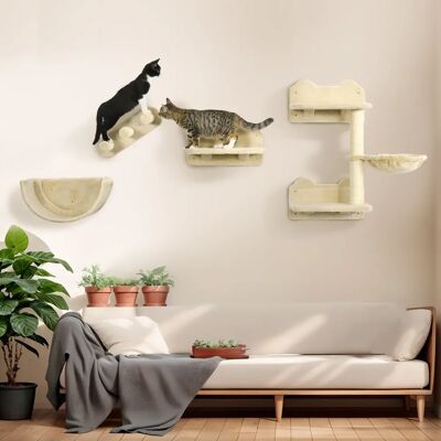 PawHut PwaHut Climbing Wall Cats - Set da 4 Pezzi per Arrampicata per Gatti con Ponte, Amaca e Tiragraffi con Piattaforma di Salto PawHut PwaHut Climbing Wall Cats - Set da 4 Pezzi per Arrampicata per Gatti con Ponte, Amaca e Tiragraffi con Piattaforma di Salto