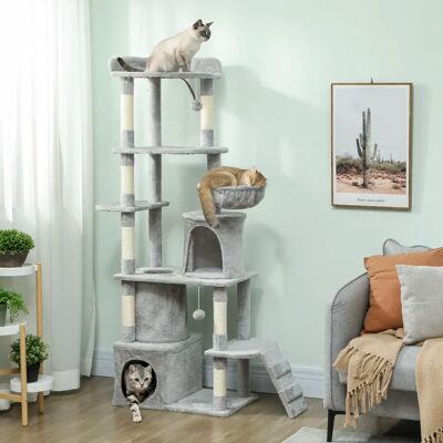 PawHut Tiragraffi 170 cm torre per gatti con grotta, 2 balle di peluche, tronchi in sisal PawHut Tiragraffi 170 cm torre per gatti con grotta, 2 balle di peluche, tronchi in sisal