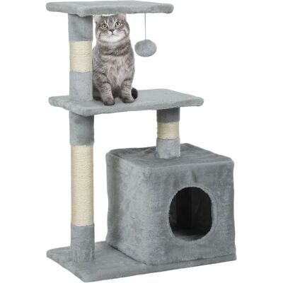 PawHut Torre per gatti con pali in sisal, 2 piatti, nicchia, palla, tessuto in peluche, multi-livello, ideale per gatti fino a kg, grigio scuro PawHut Torre per gatti con pali in sisal, 2 piatti, nicchia, palla, tessuto in peluche, multi-livello, ideale per gatti fino a kg, grigio scuro