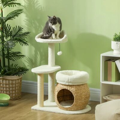 PawHut Tiragraffi 79 cm con Cuccia per Gatti fino a 5 kg, Bianco Crema PawHut Tiragraffi 79 cm con Cuccia per Gatti fino a 5 kg, Bianco Crema