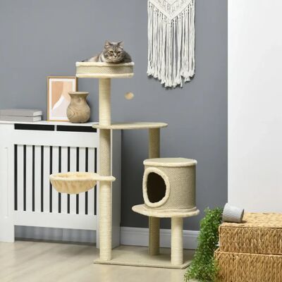 PawHut Tiragraffi per Gatti 124 cm con Cuccia, Cesto Gioco e Sisal PawHut Tiragraffi per Gatti 124 cm con Cuccia, Cesto Gioco e Sisal